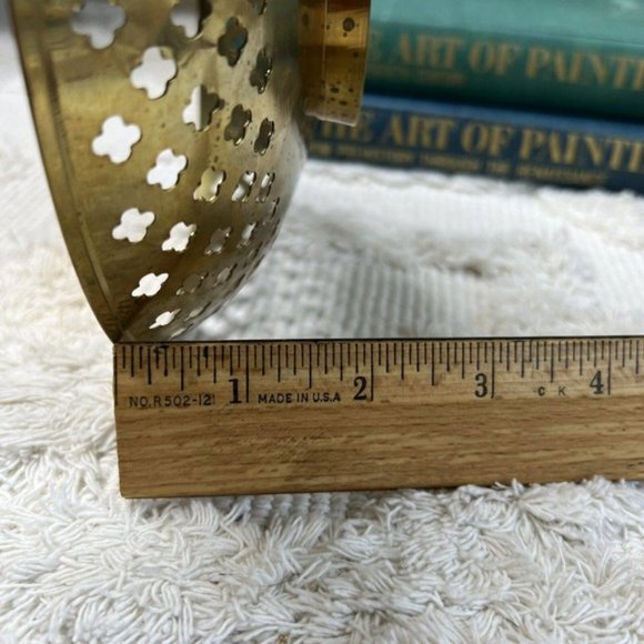 Vintage Cut Out Pierced Brass Bowl Enamel Boho Patina Distressed Made India - Picture 12 of 12